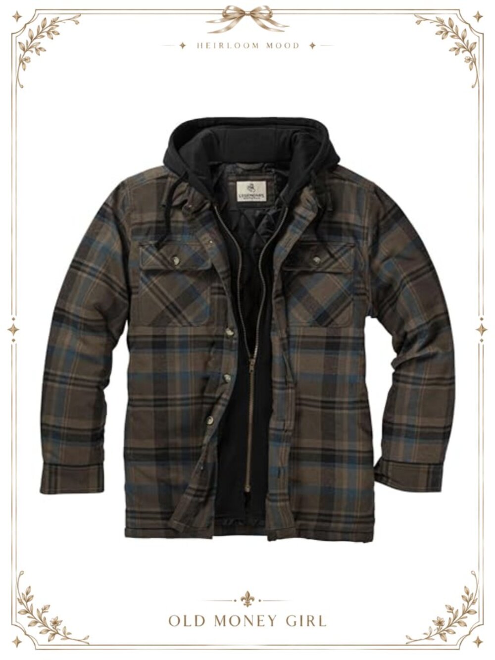 Men's Plaid Flannel Shirt Jacket Quilted Hooded